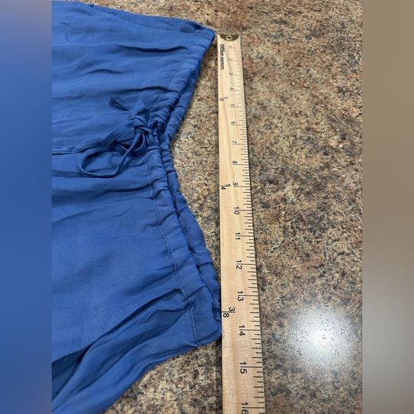 Anthropologie Lace Trim Silky Pants Size Medium Blue Drawstring Waist Pockets - Picture 13 of 14